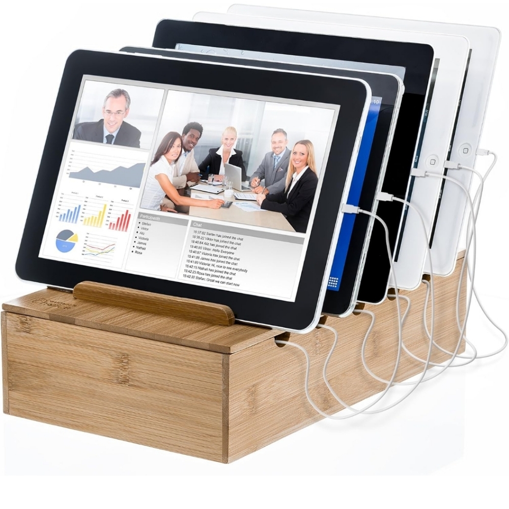 Bamboo Charging Station For Cell Phones And Tablets